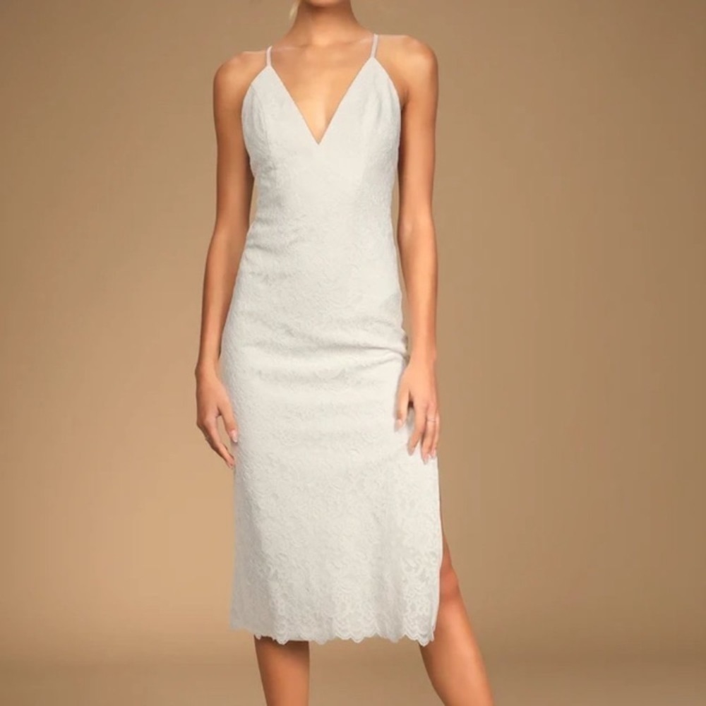 Lulus Stunning Entrance White Lace Sleeveless Midi Dress